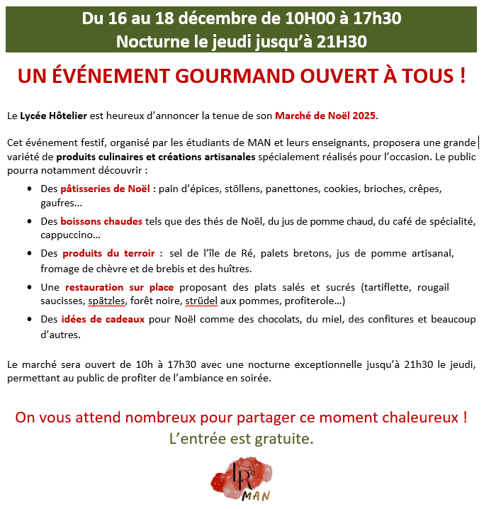 Marché de Noël du Lycée Hôtelier de la Rochelle 2025
